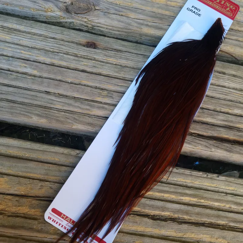 Whiting 1/2 Pro-Grade Dry Fly Rooster Cape in White Dyed Coachman Brown-1